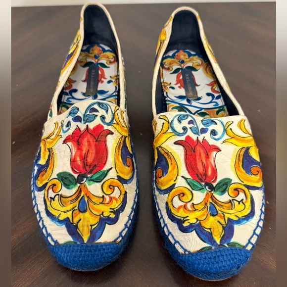 Dolce & Gabbana Floral Blue and Yellow Loafers